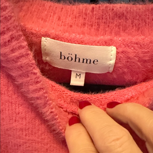 Bohme Hot Pink Fuzzy Knit Top Size M - Picture 3 of 5